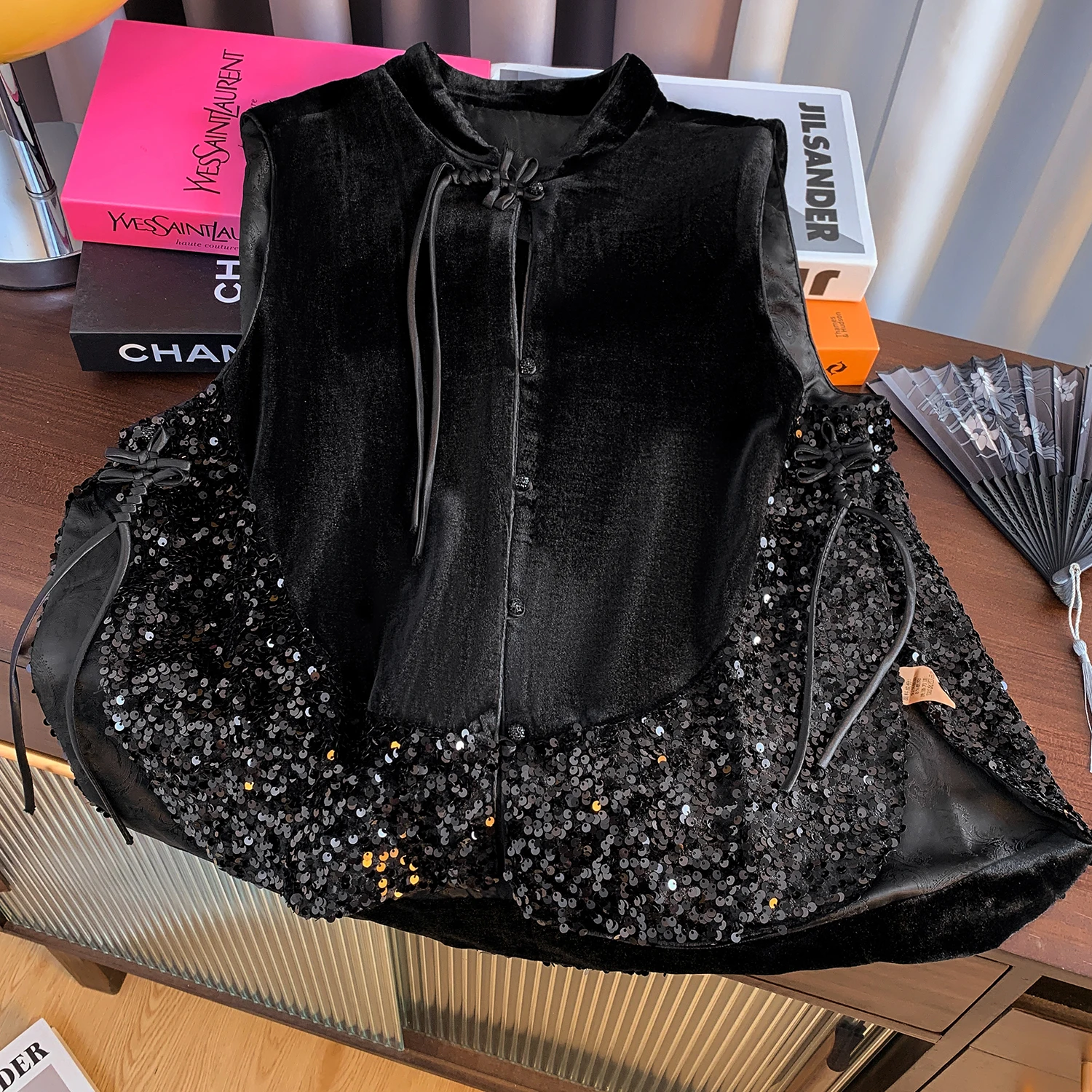 

New Chinese Sle Velvet Jaet Women's Autumn Winter Outerwear Svel Tang Costume Top Button up Stand Collar Vest Coat