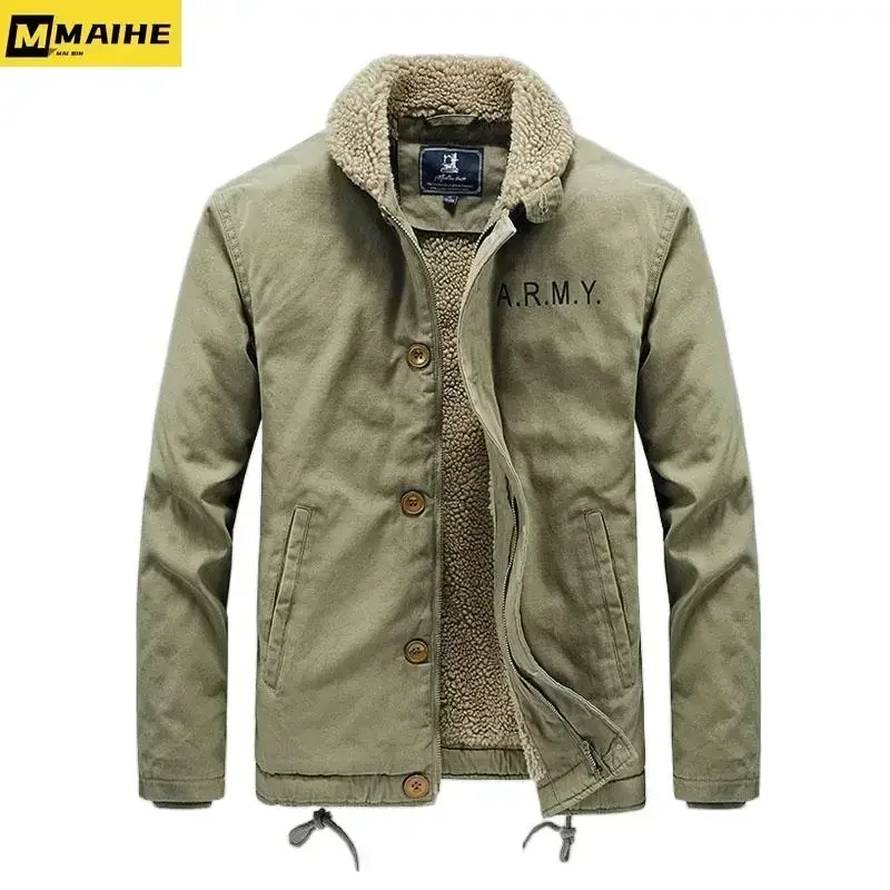 WorkHigh Quality Casual Cotton Loose Jacket Men\'s Lamb Wool Hunting Coat Men\'s New Winter Warm Work Jacket With Thick Fur Collar