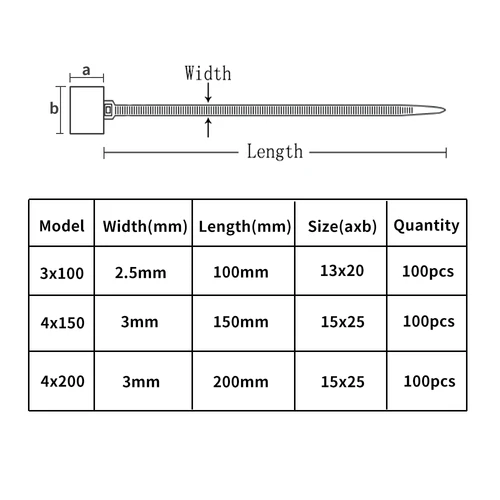 Imagen 2 del producto 500 Uds brida para cables de nailon marcadores de bucle de plástico Cable autoblocante Zip correas de fijación de red de oficina marcadores 4x150mm 3x100mm 4x200mm
