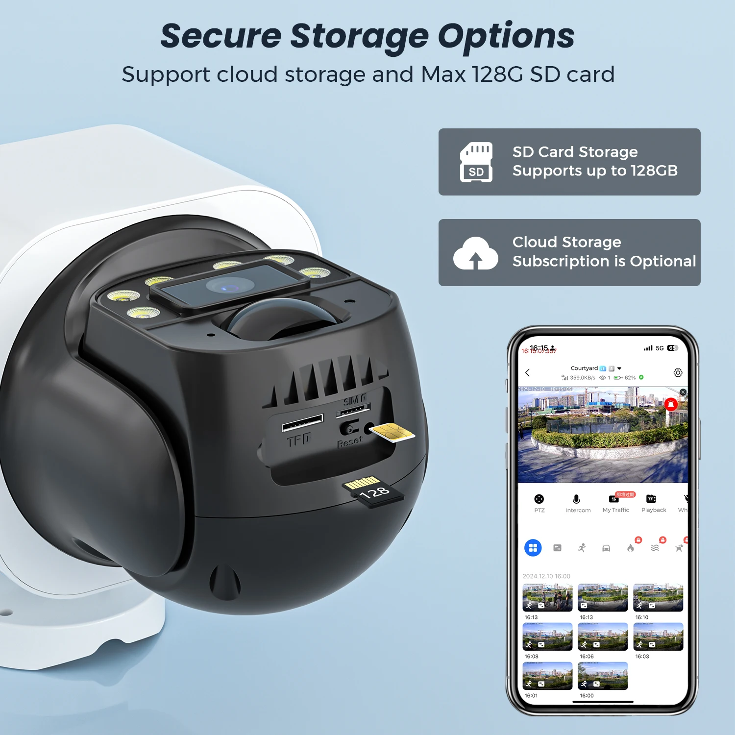 YOOSEE 4K 8MP Solar Powered 4G LTE IP Camera with Two-Way Audio Color Night Vision Human Detection PTZ Surveillance