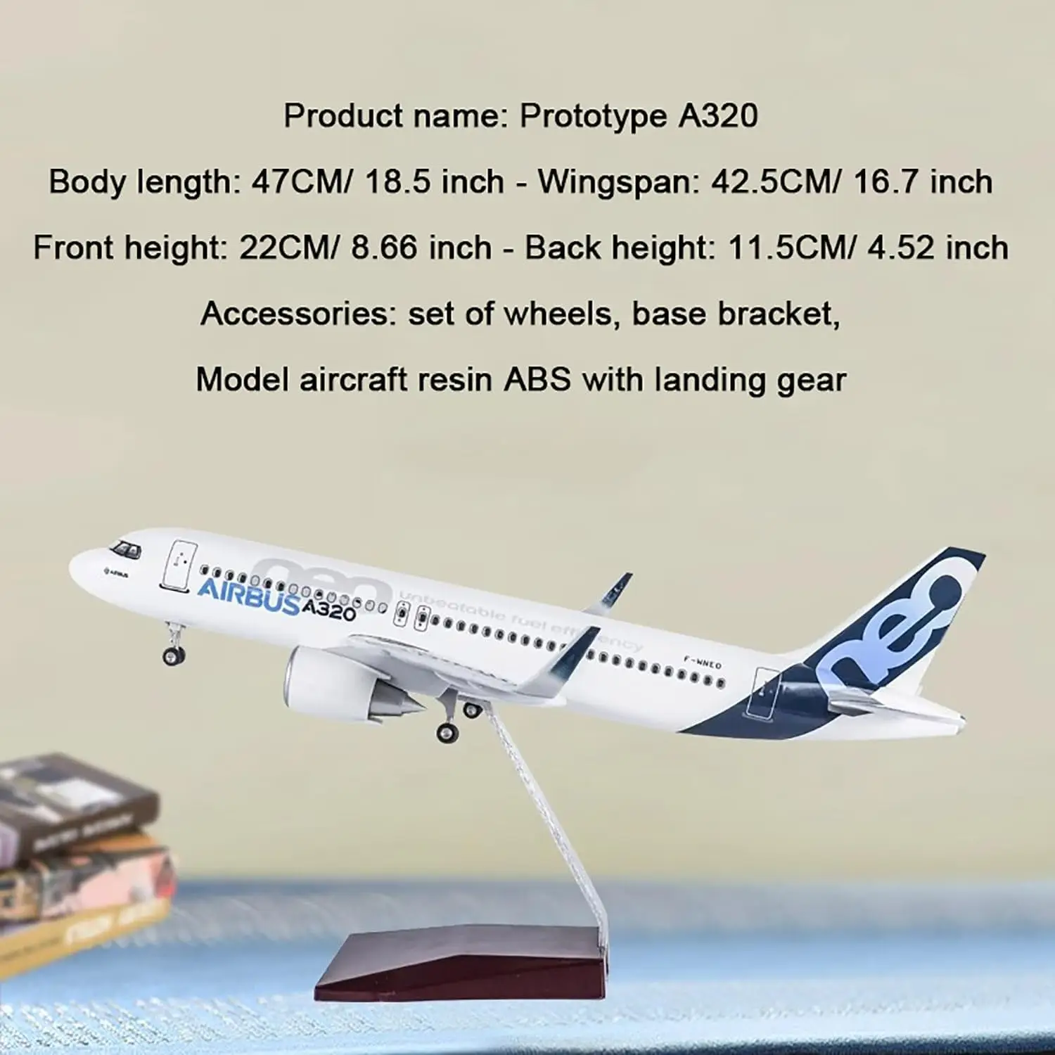 

1/80 Scale 47CM Home Decorations A320 Prototype Airlines 320 Neo Airplane For With Lighting And Wheels Die-Cast Resin Aircraft