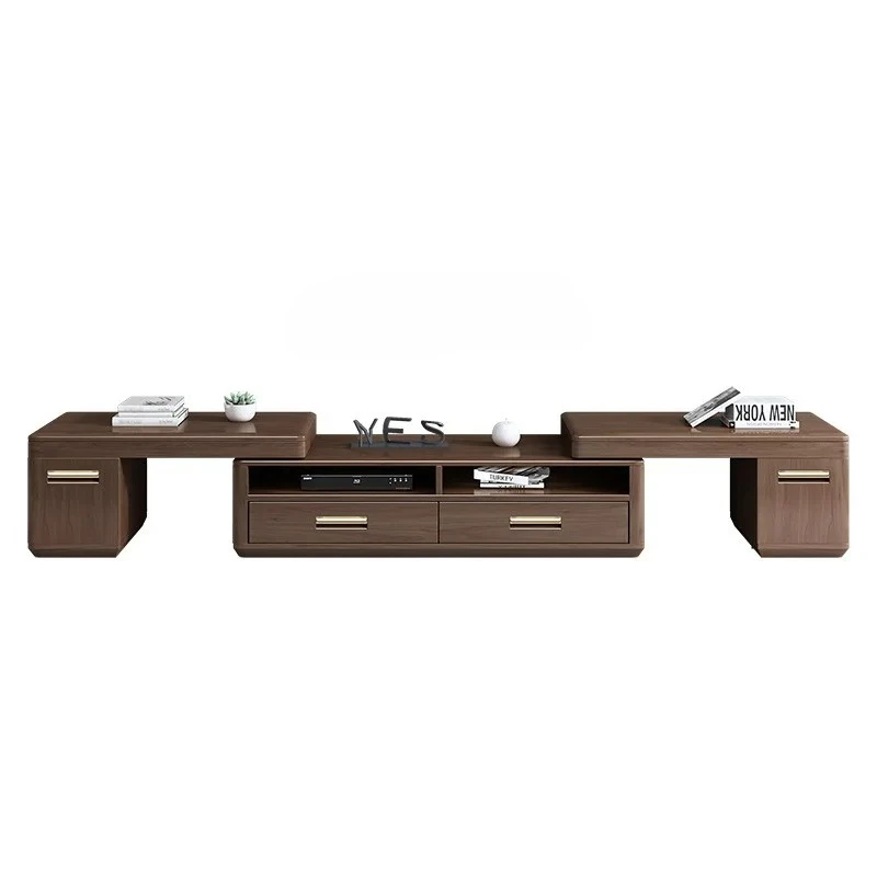 Q Walnut Solid Wood TV Cabinet Modern Simple Coffee Table Combination Floor Cabinet