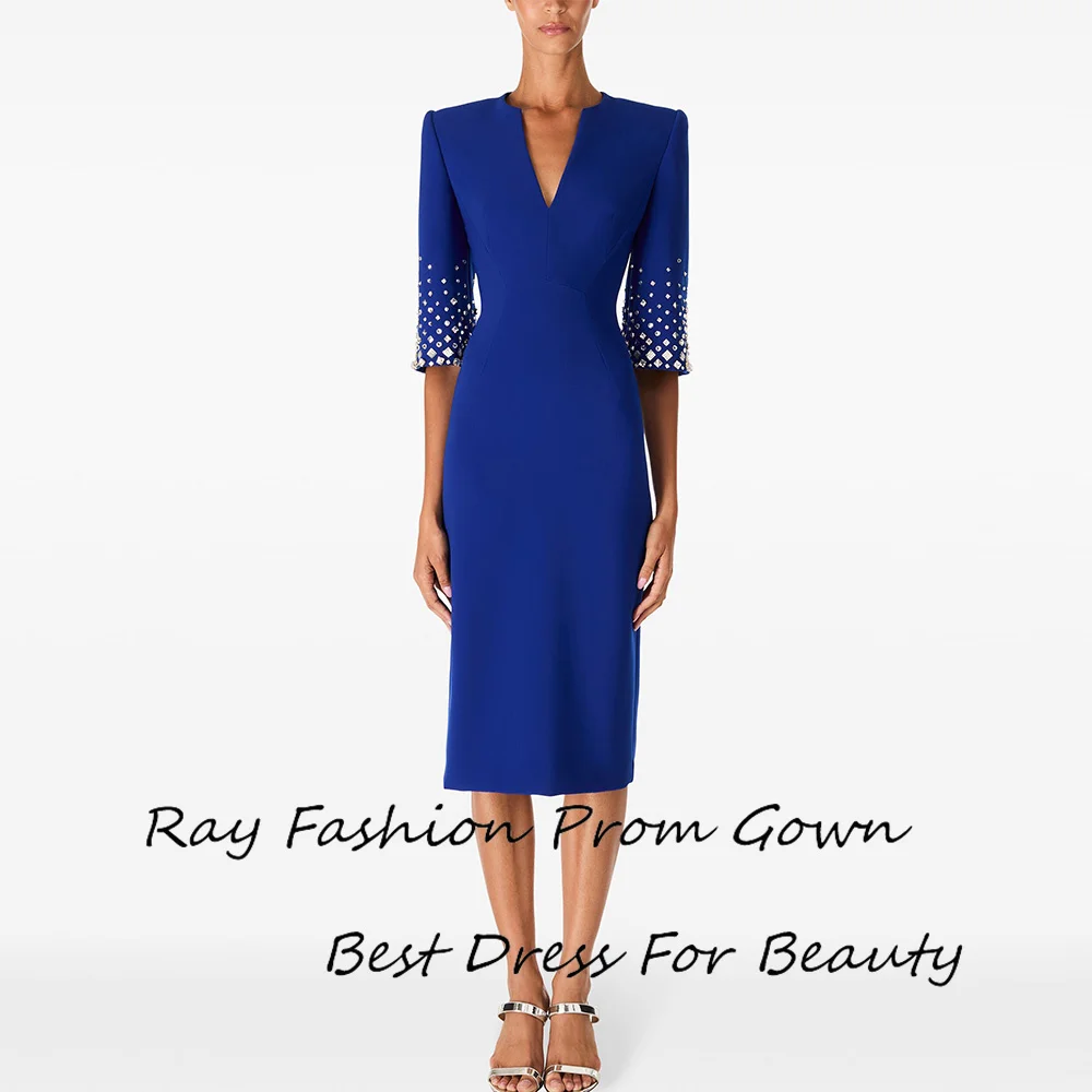 

Ray Crepe Evening Dress فستان حفلة موسيقية Elegant Sequined Tea-Length Half Sleeve Cocktail Party Prom Gown For Sexy Women