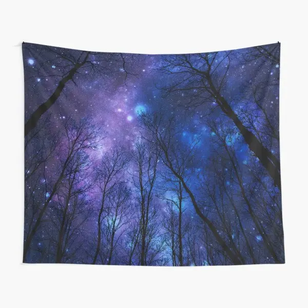 Black Trees Deep Blue Purple Space  Tapestry Printed Hanging Wall Room Decor Art Decoration Bedspread Towel Beautiful Yoga