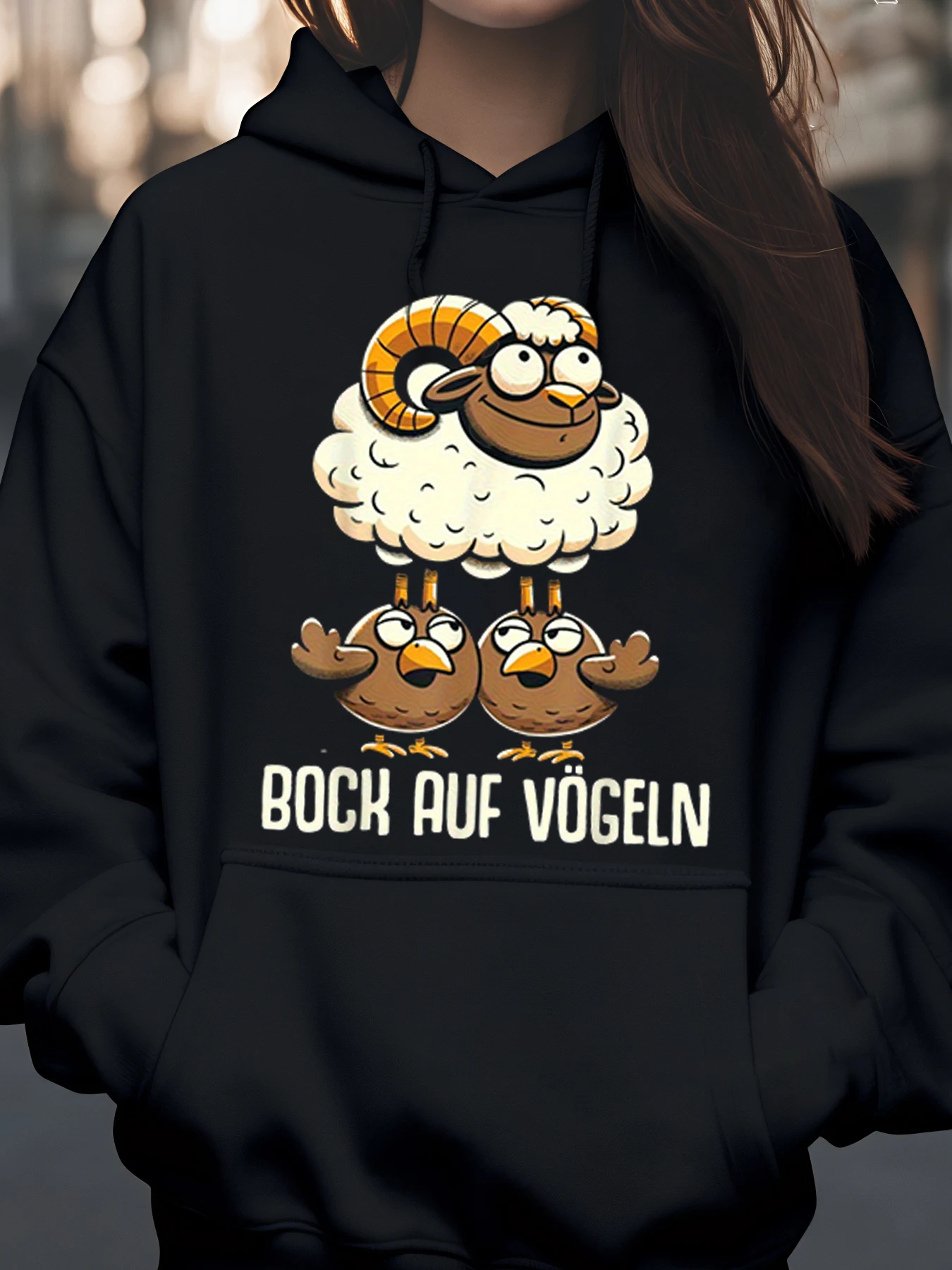 Sheep and Birds Print Halloween Hoodie for Women Casual Wear Party Outfit