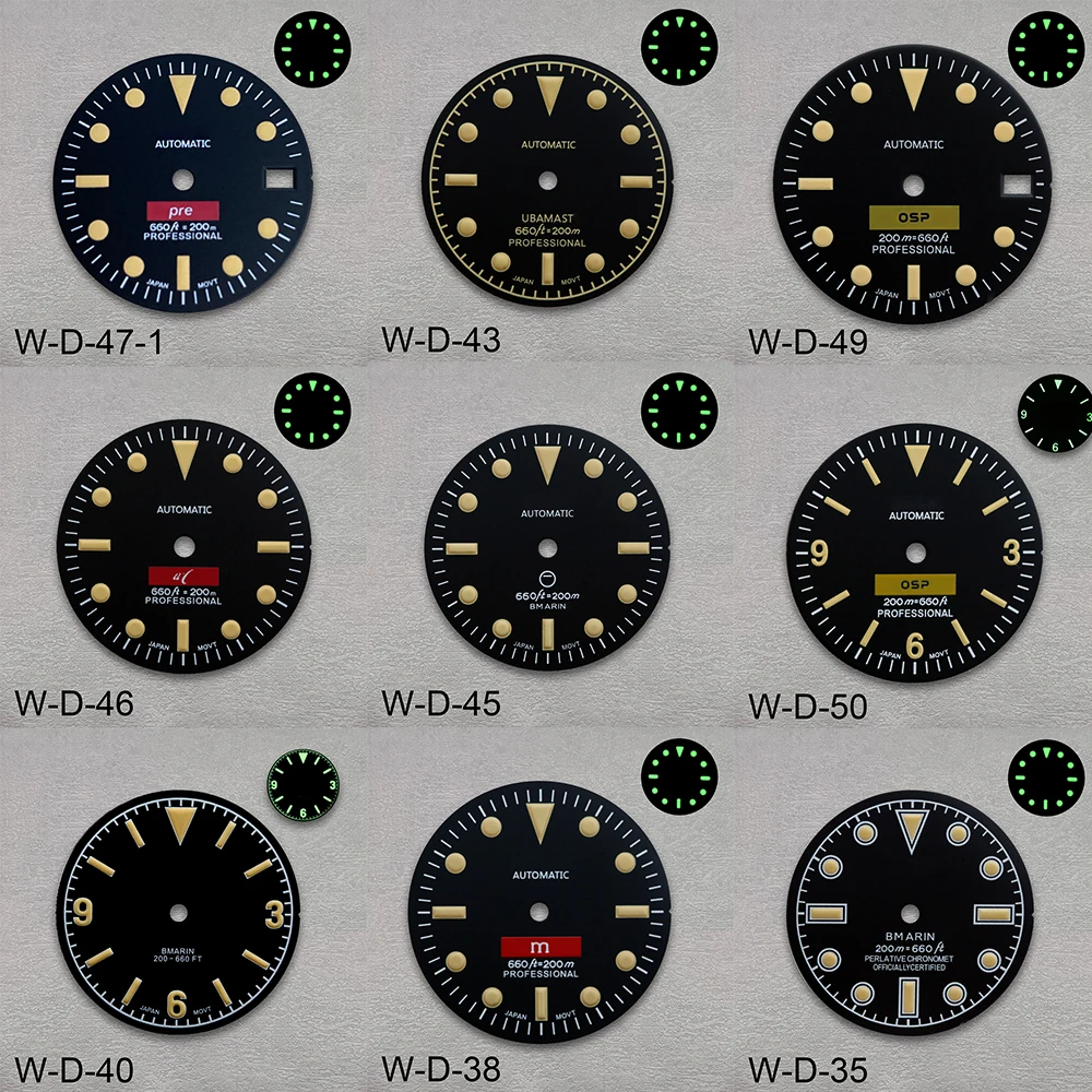 Logo S Retro SUB Dial adecuado para NH35/NH36/4R/7S, movimiento japonés, verde luminoso, accesorios de modificación de reloj, 28,5mm