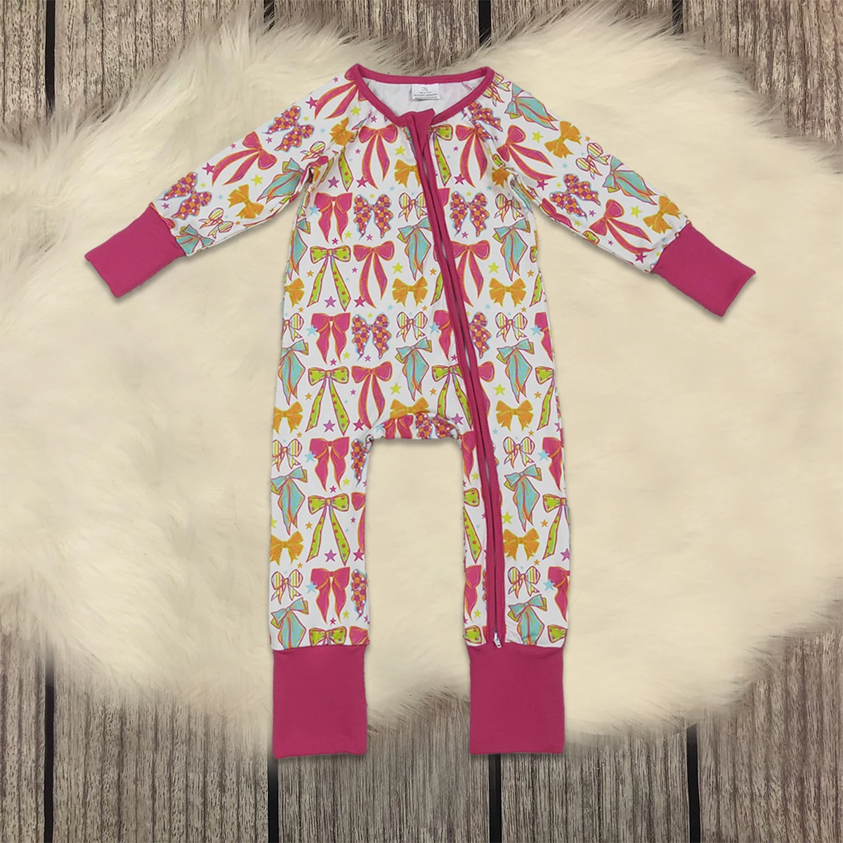 

Toddler Newborn Coverall Bodysuit Infant Children Long Sleeves Girl Zipper Footie Romper Kids Stars Bows Clothes Wholesale