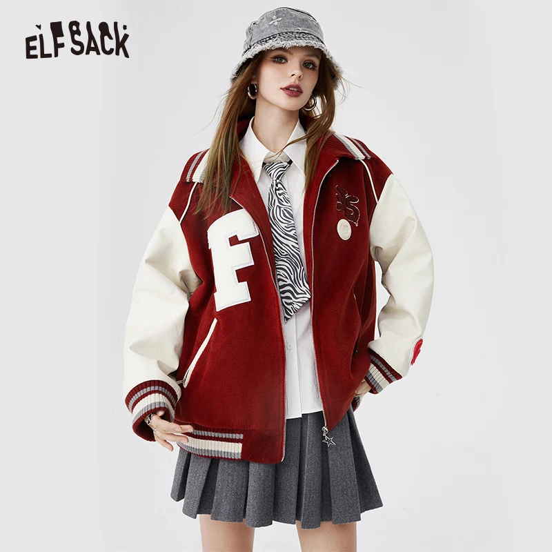 ELFSACK Outwears Printed Casual Sport Style Baseball jersey Women 2024 Spring New Design Outwears