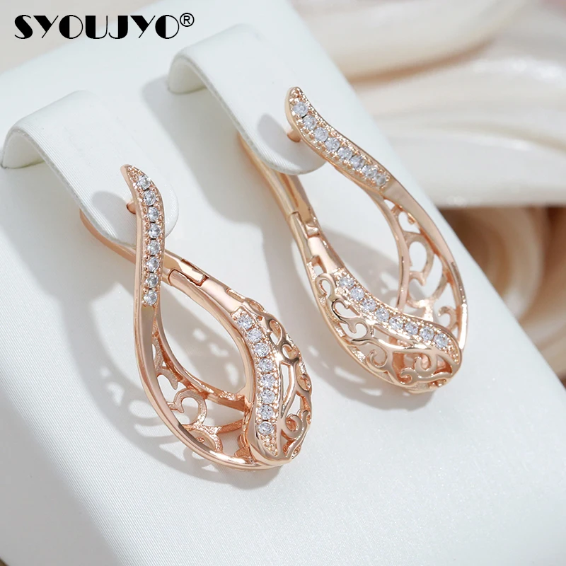 SYOUJYO Fashion Bohemian 585 Gold Color Women's Earrings Trendy Natural Zircon Micro Wax Inlay Hollow Drop Vintage Earrings