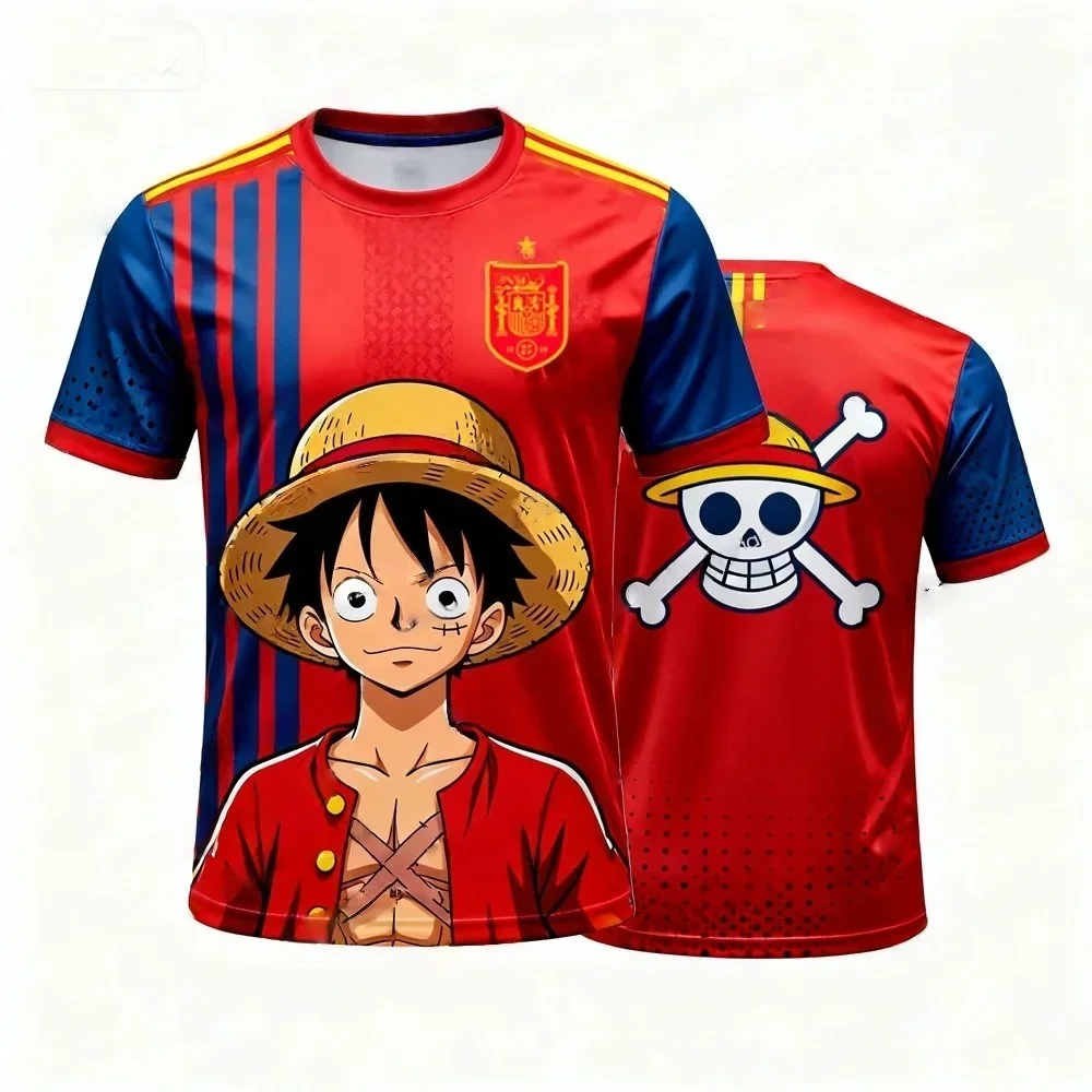 One Piece Monkey D. Luffy Spanien Nationalmannschaft 3D Schnelltrocknendes T-Shirt für Herren Damen Kinder Anime Fußball Fan Tee Outdoor Sportbekleidung – Detail 7