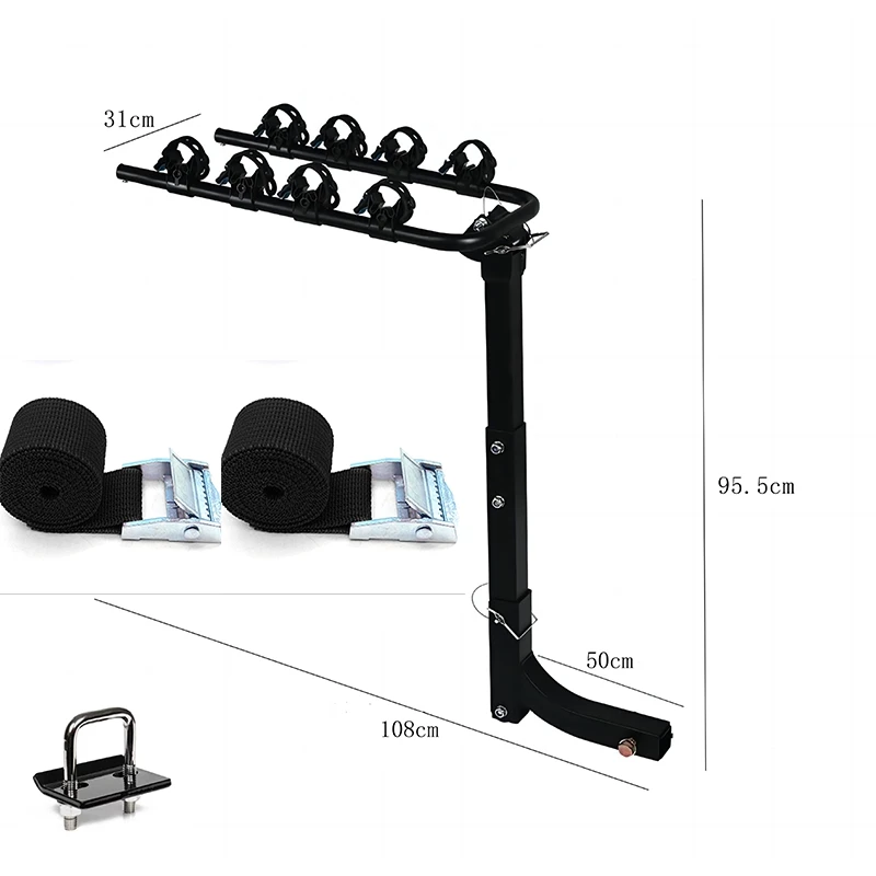 

Car Mounted Trailer Rack Bicycle Metal Luggage Rack, Universal Rear Folding Bicycle Rack with 2pcs 2M Ropes
