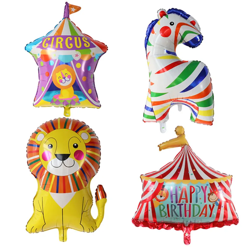 Colorful Circus Horse Lion Foil Balloons Birthday Tent Aluminum Film Balloon Clown Birthday Party Decoration Balloon Air Globos