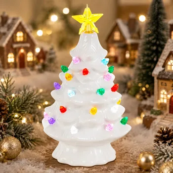 Lighted Ceramic Christmas Tree with Multicolor Bulbs, Vintage Tabletop Decor for…