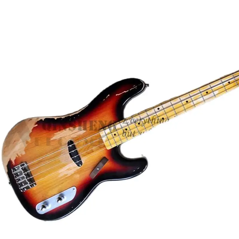 4 Strings Vingate Bass Guitar Tele Sunburst Bass Alder Wood Body Maple Fingerboard Yellow Maple Neck Fixed