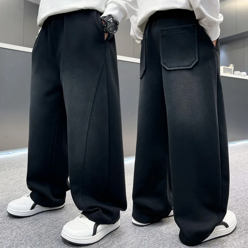 New Autumn Korean Kids Knitted Sweatpants with Side Patchwork Boys Casual Track Pants For Teenage Child Cotton Sports Trousers