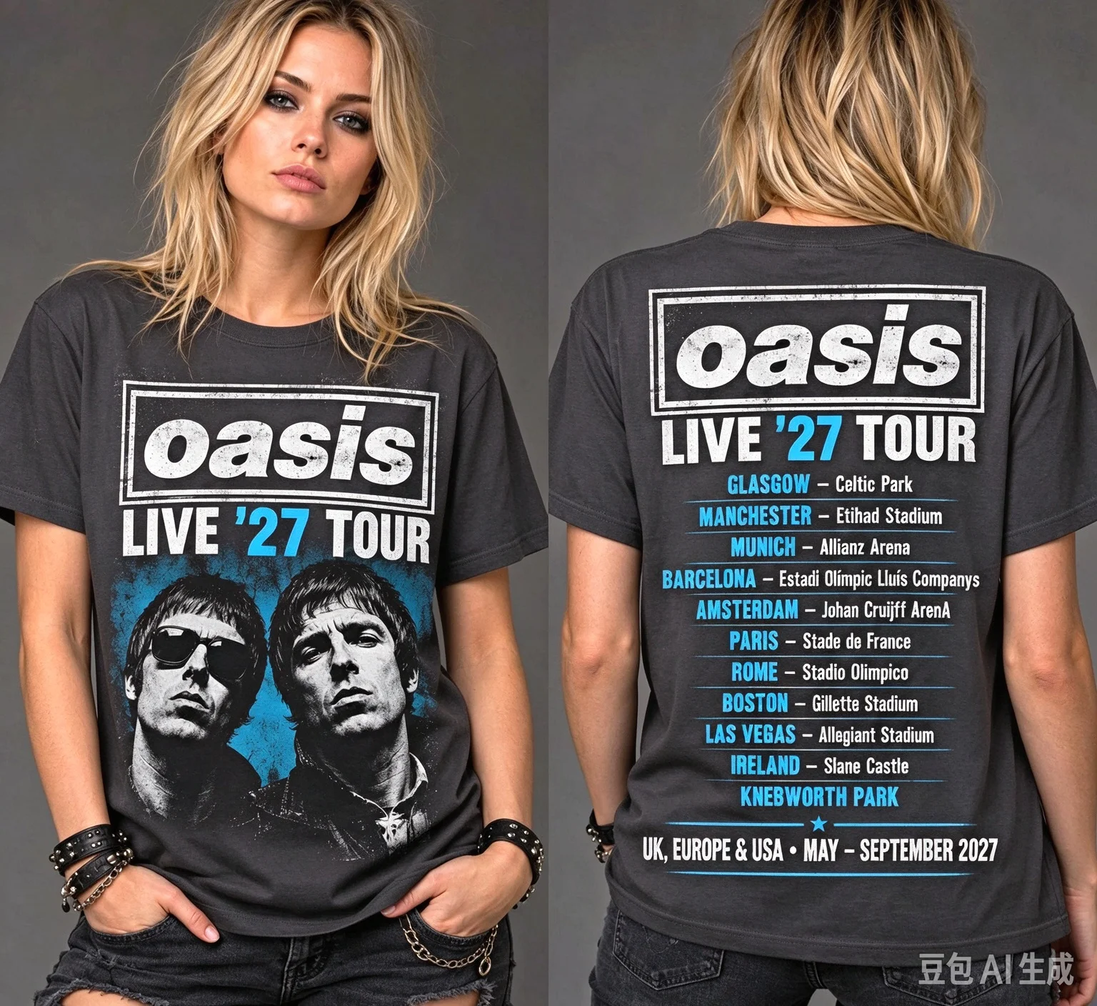 Oasis Live '27 Tour, schwarzes T-Shirt mit grafischem Aufdruck, unisex, Sommer 2026, für Herren und Damen, sportlich, atmungsaktiv, schnelltrocknend, Streetwear, Y2K-Stil. – Detail 6