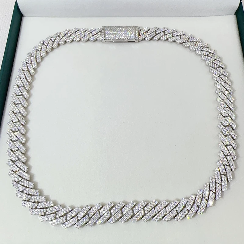 Hiphop 13mm D Color Moissanite Cuban Bracelet Necklace for Men Fine Jewelry White Gold Plated Maimi Chain Bracelets Bangle Gift