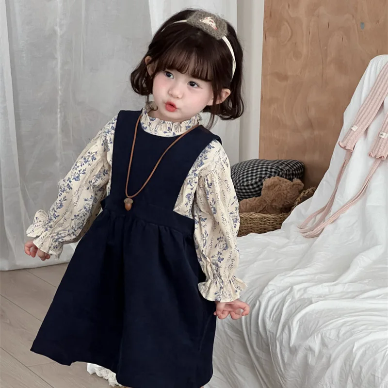Neue süße Mädchen-Blumen-Hemden mit Puffärmeln, 2025, Frühling und Herbst, koreanische Kinder, Spitzenkragen, Baumwollblusen, Baby-Mädchen-Casual-Tops – Detail 6