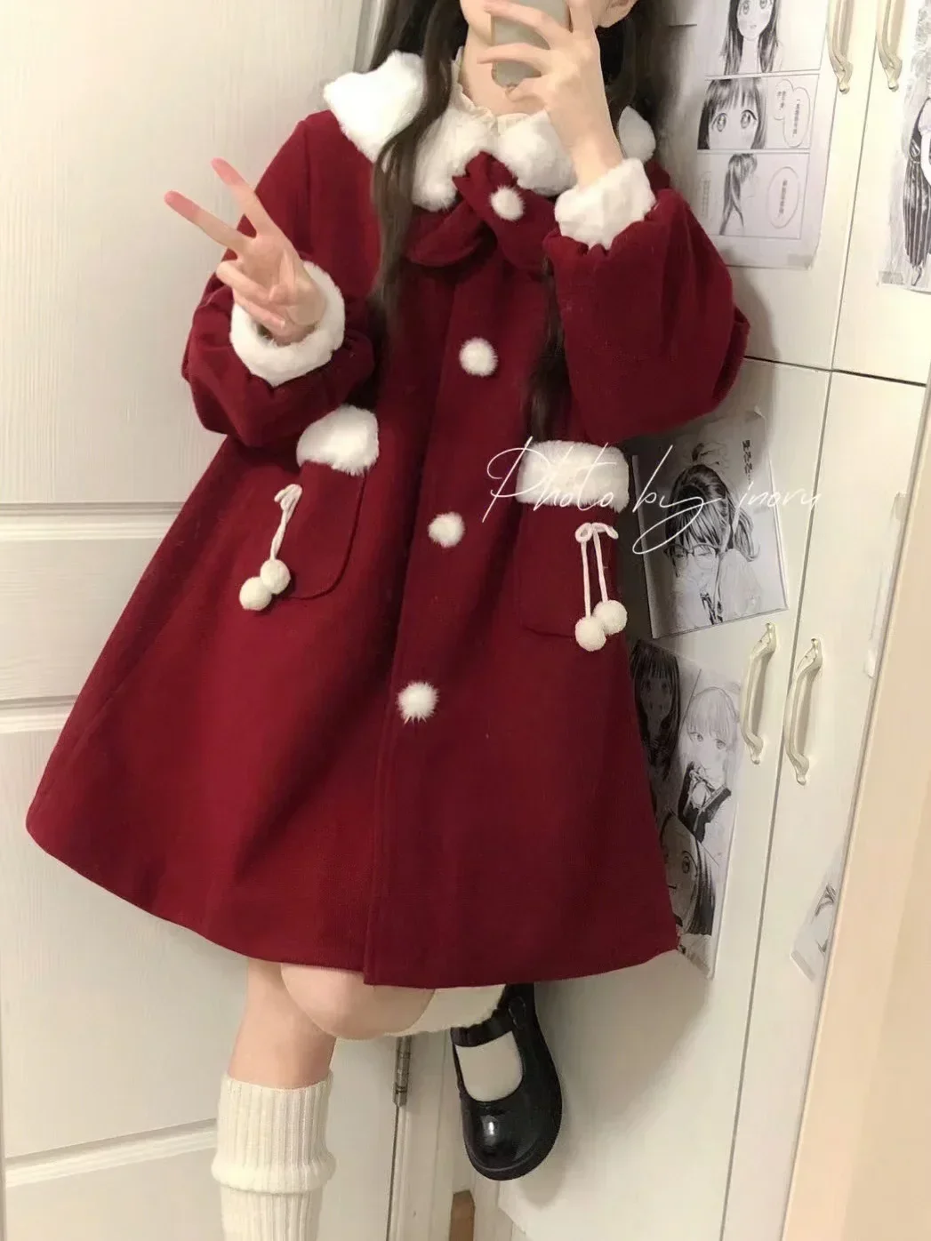 Coalfell Woolen Coat Women\'s 2023 New Autumn and Winter Mid length Christmas and New Year\'s Eve Dresses Small Red Coat