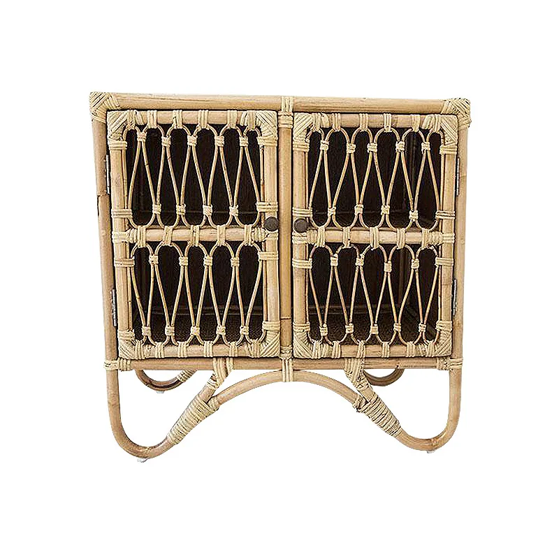 

natural rattan small cabinet, bedside locker, floor-to-ceiling storage against the wall, double door storage cabinet