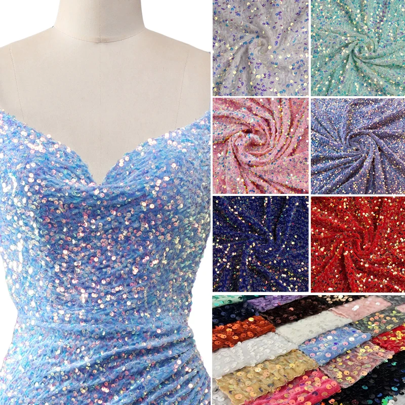 Stretch Sequins Velvet Fabric Spandex Velour Apparel, Costume, Scrunchies, Events, Decoration,Dance Wear Iridescent Material