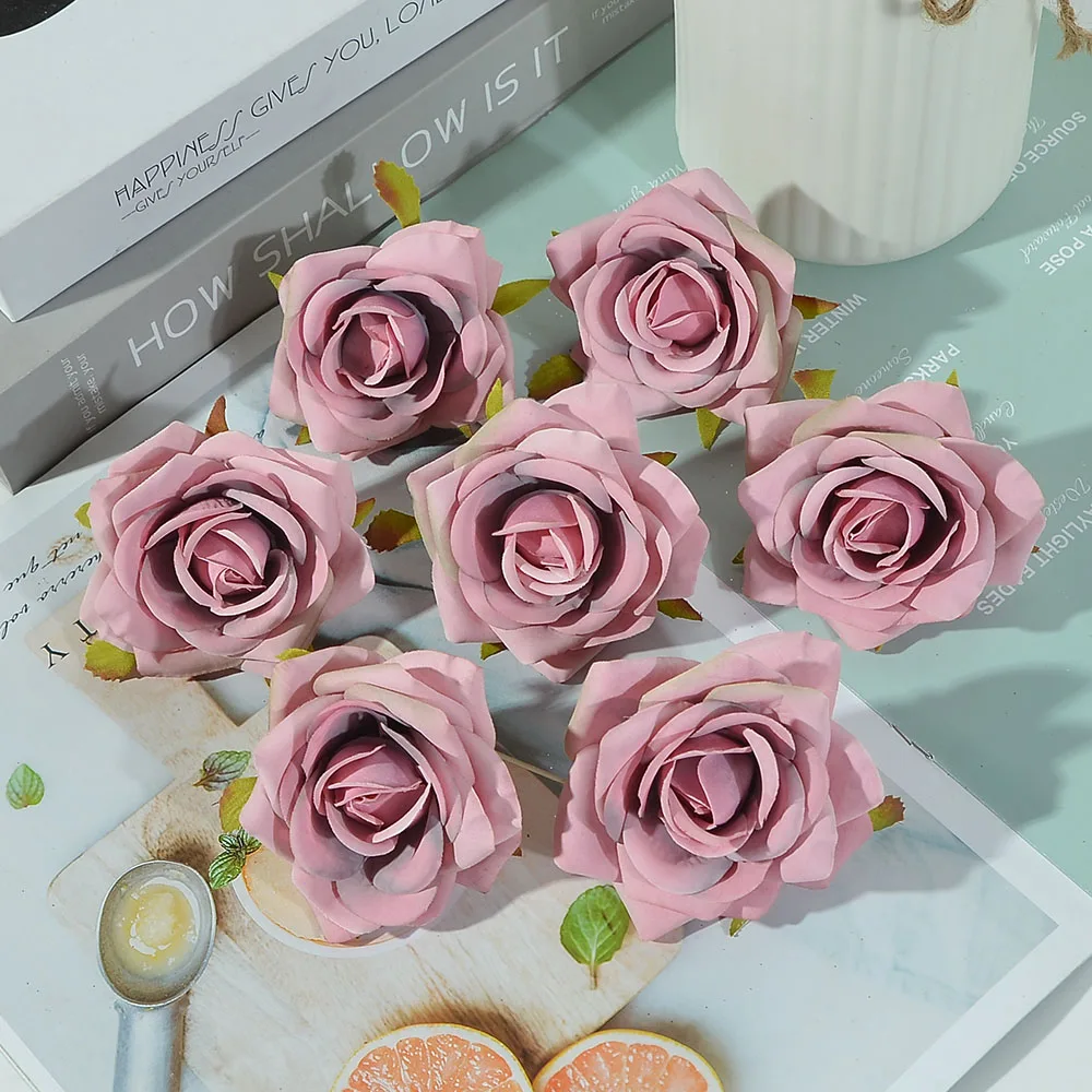 10Pcs  7cm  Artificial Silk Rose Flower Head For Wedding Party Home Decoration DIY wreath scrapbook craft  fake flowe