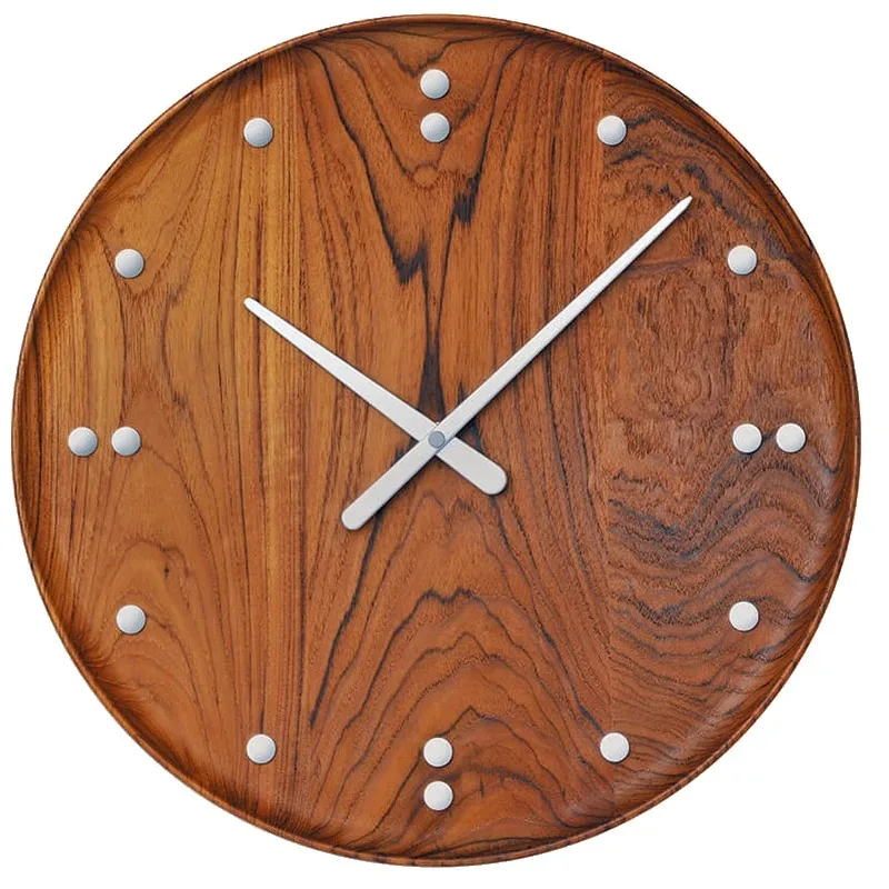 

Nordic log living room round wall clock modern simple black