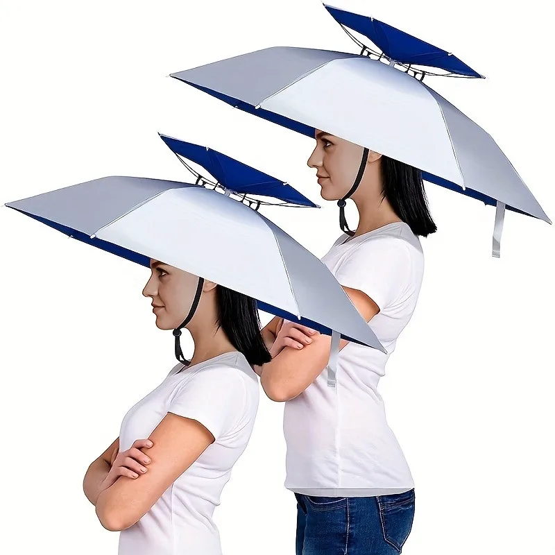 1pc Double Layers Large Umbrella Hat Adjustable Head Mounted Umbrella For Golf Sports Fishing Camping  Gardening Beach Kayak