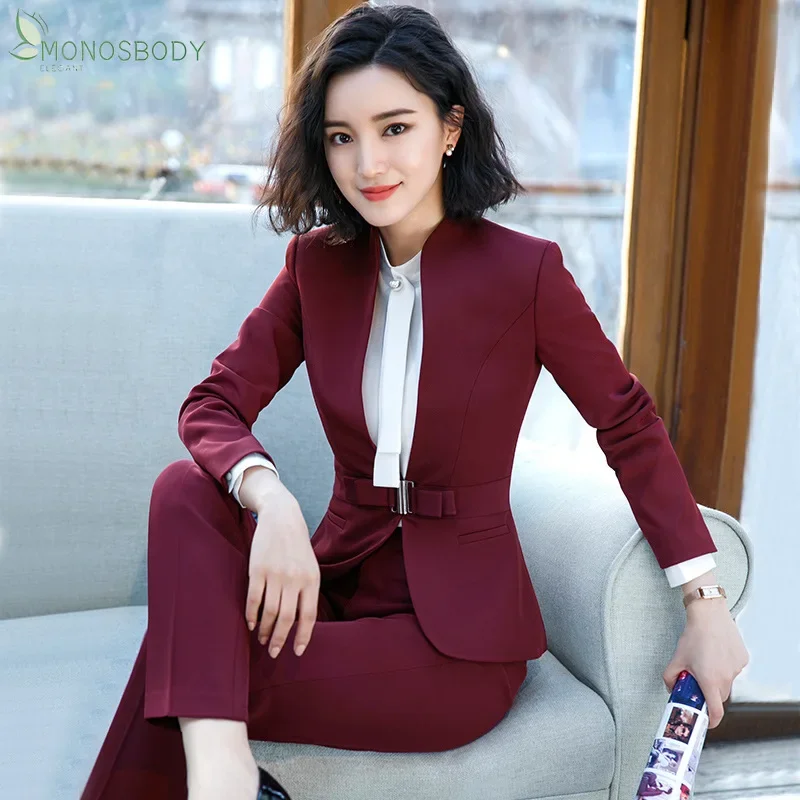 2024 Fashion Pant Suits for Women Business Work Wear Uniforms Formal Trousers Blazer Sets Female Office Lady 2 Piece Set Outfits