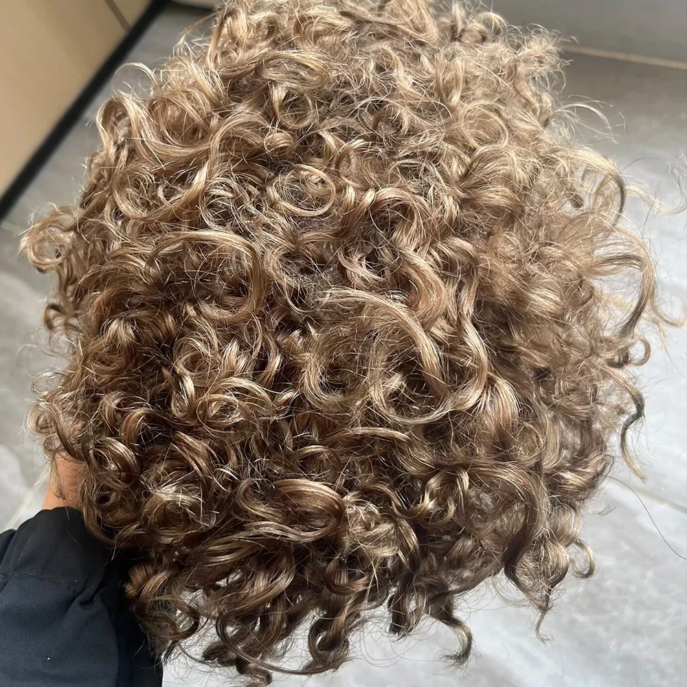 Unentdeckbare 28mm Locken # 550 1b80 Grau-Blond Micro 0,06mm Skin Vloop Echthaar-Toupet für Männer, Haarprothese, Haarteil – Detail 7