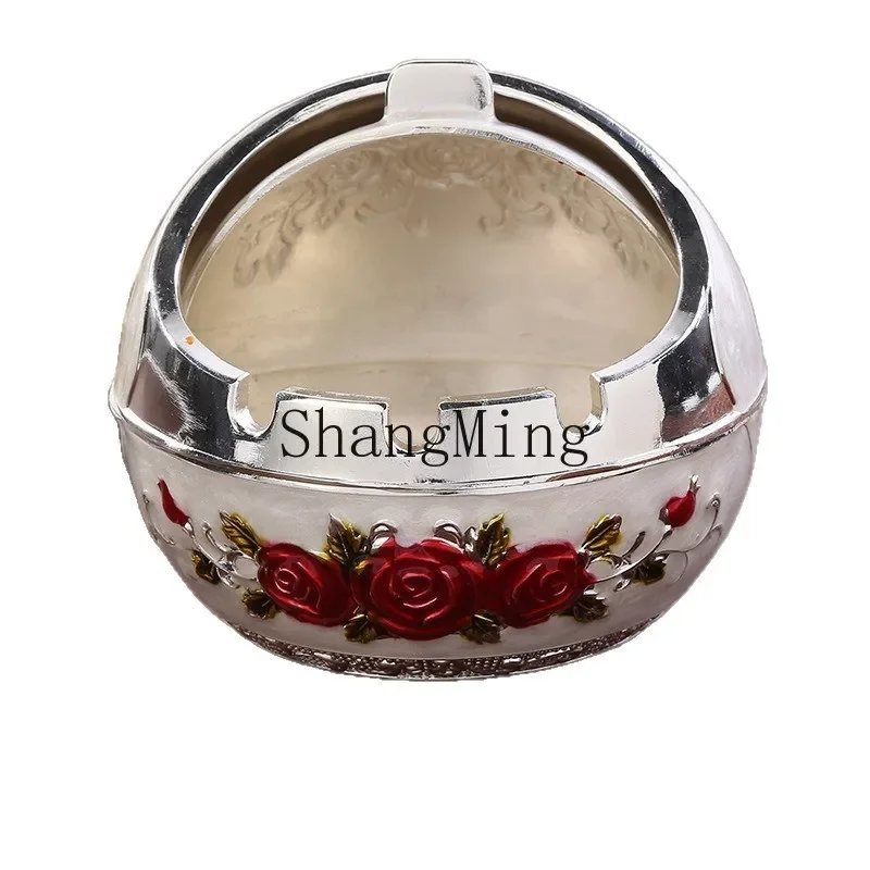 CL rose ashtray metal with cover anti-fly ash ashtray household coffee table desktop ashtray ornament
