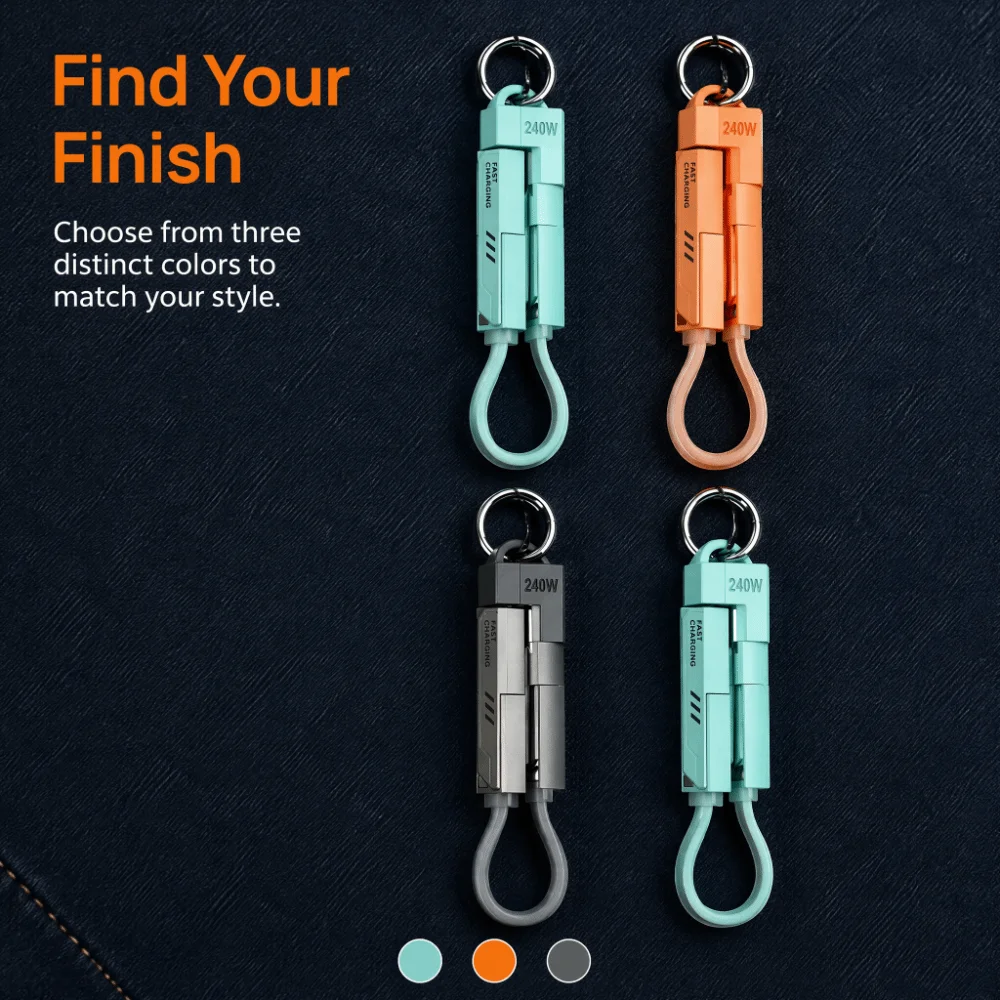 4 in 1 240W Keychain Type C with Portable Cord PD Fast Charging Cable 240W Fast Charging Portable Fast Charging Cable Emergency