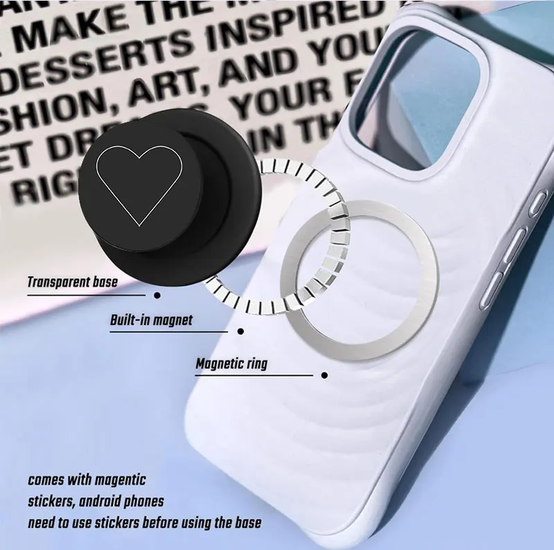 Popped Magnetic Phone Socket for MagSafe Magnetic Phone Grip Holder for iphone 17 16 15 14 pro max plus-love heart - view 5