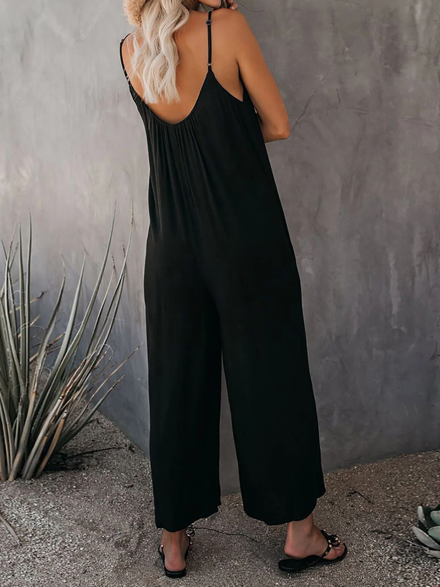 Ärmellose Frauen Overall Sommer Spaghetti träger Overalls lose lässige Stram pler Hose einfarbige Hose mit weitem Bein