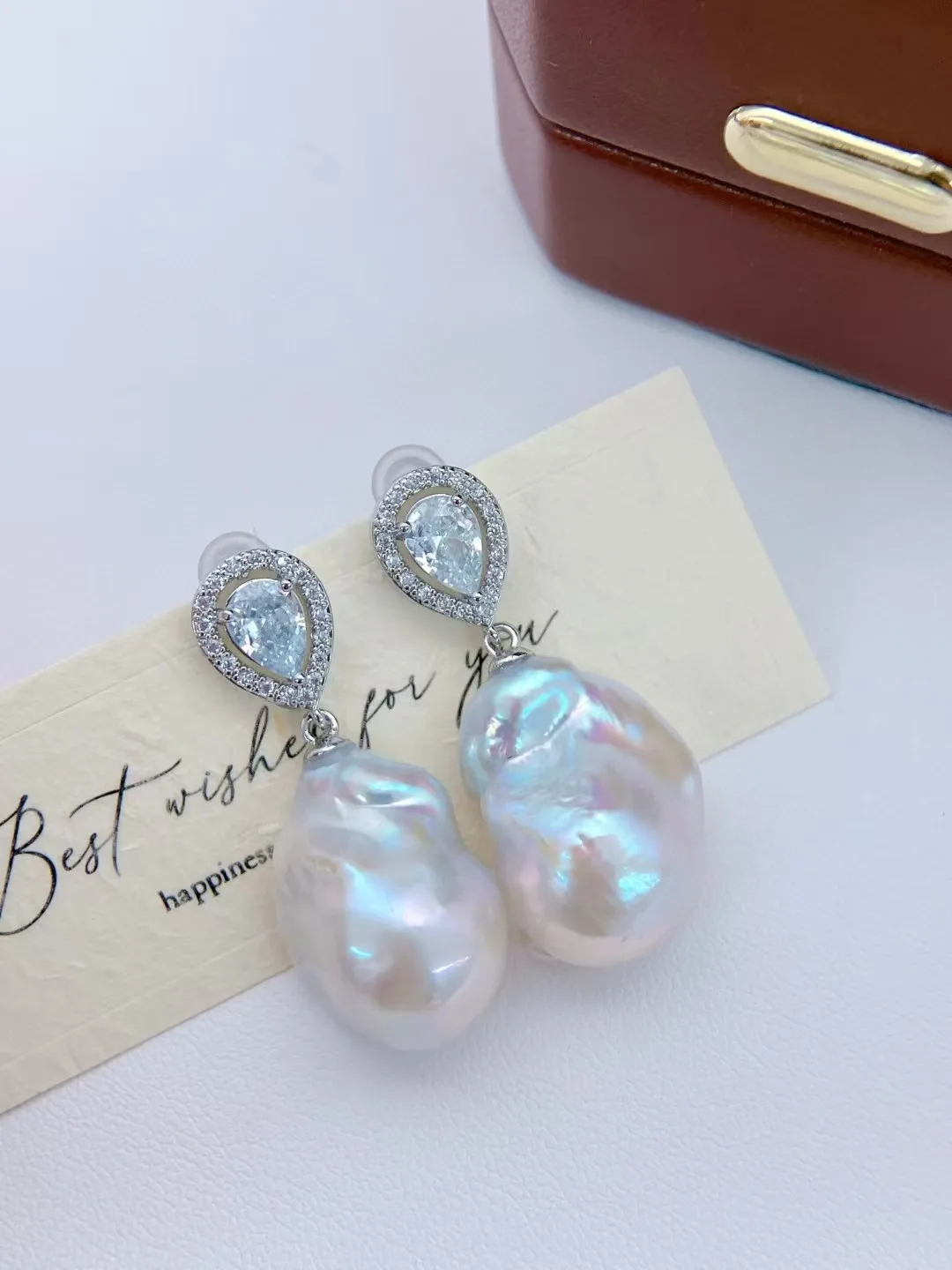 

European and American style natural pearl Baroque pearl shaped AAA14-15mm bead earrings 925s