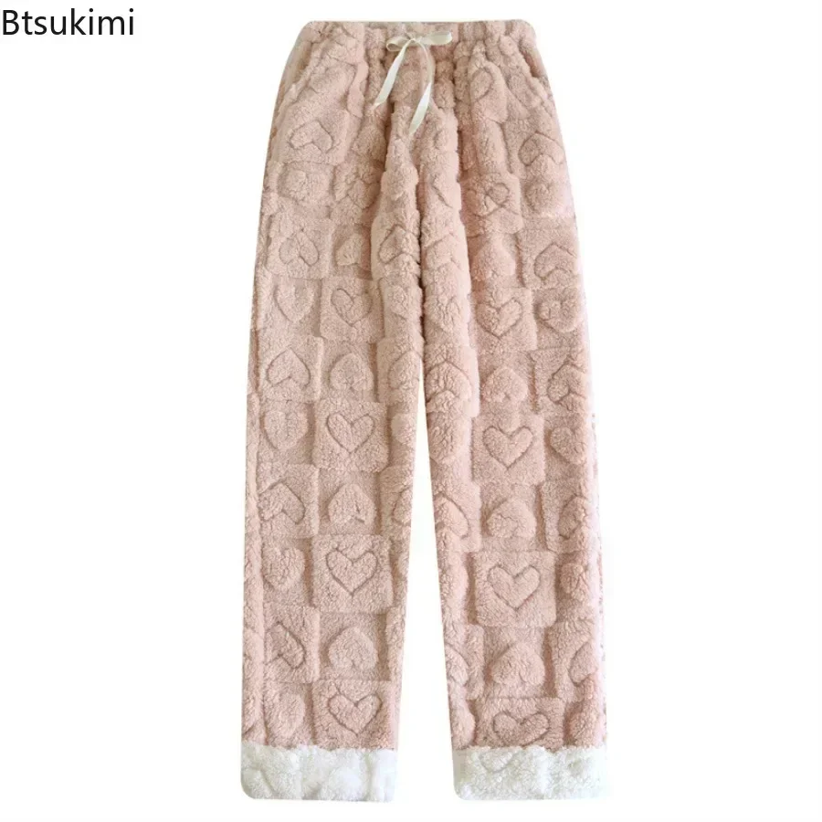 2024 Women's Coral Warm Winter Pajama Pants Casual Home Clothes Thick Flannel Thermal Sleepwear Female Trousers Sleep Bottoms