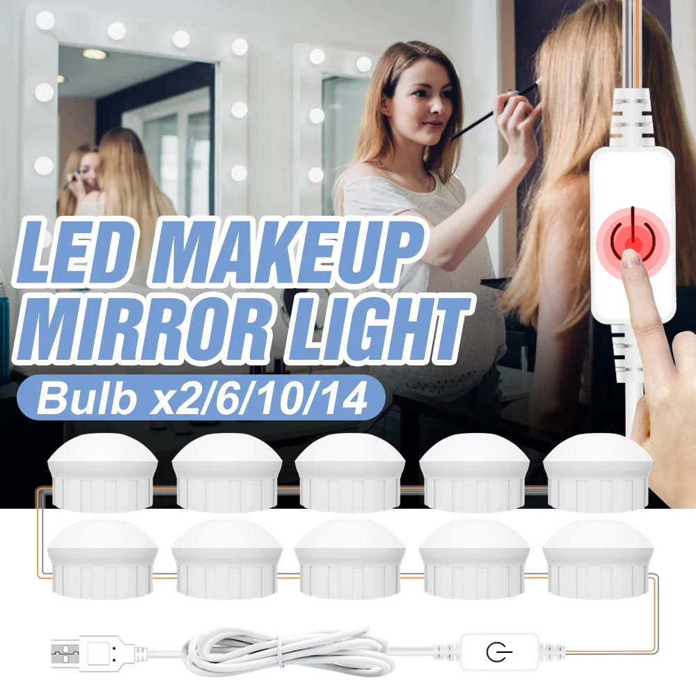 

3Colors LED Dressing Table Make up Mirror Light USB Mirror With Lights For Makeup Bulb LED Touch Dimming Mirror Wall Lamp 12V