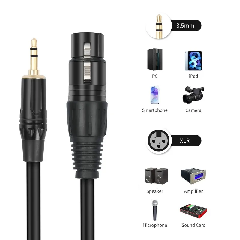 XLR إلى 3.5 مللي متر كابل الصوت ميكروفون خط الصوت التناظري المتوازن 3.5 مللي متر إلى XLR أنثى للكمبيوتر الهاتف المتكلم خلاط مكبر للصوت