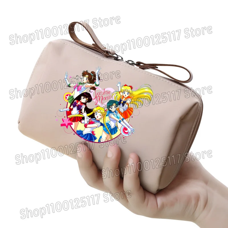بحار القمر حقيبة مستحضرات التجميل المرأة أنيمي مطبوعة كيس التخزين مقاوم للماء لطيف الفتيات حقائب أدوات الزينة Kawaii الوردي الأسود سستة حقيبة يد