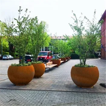 Outdoor Round Flower Planter Pots Corten Steel Tree Large Planters