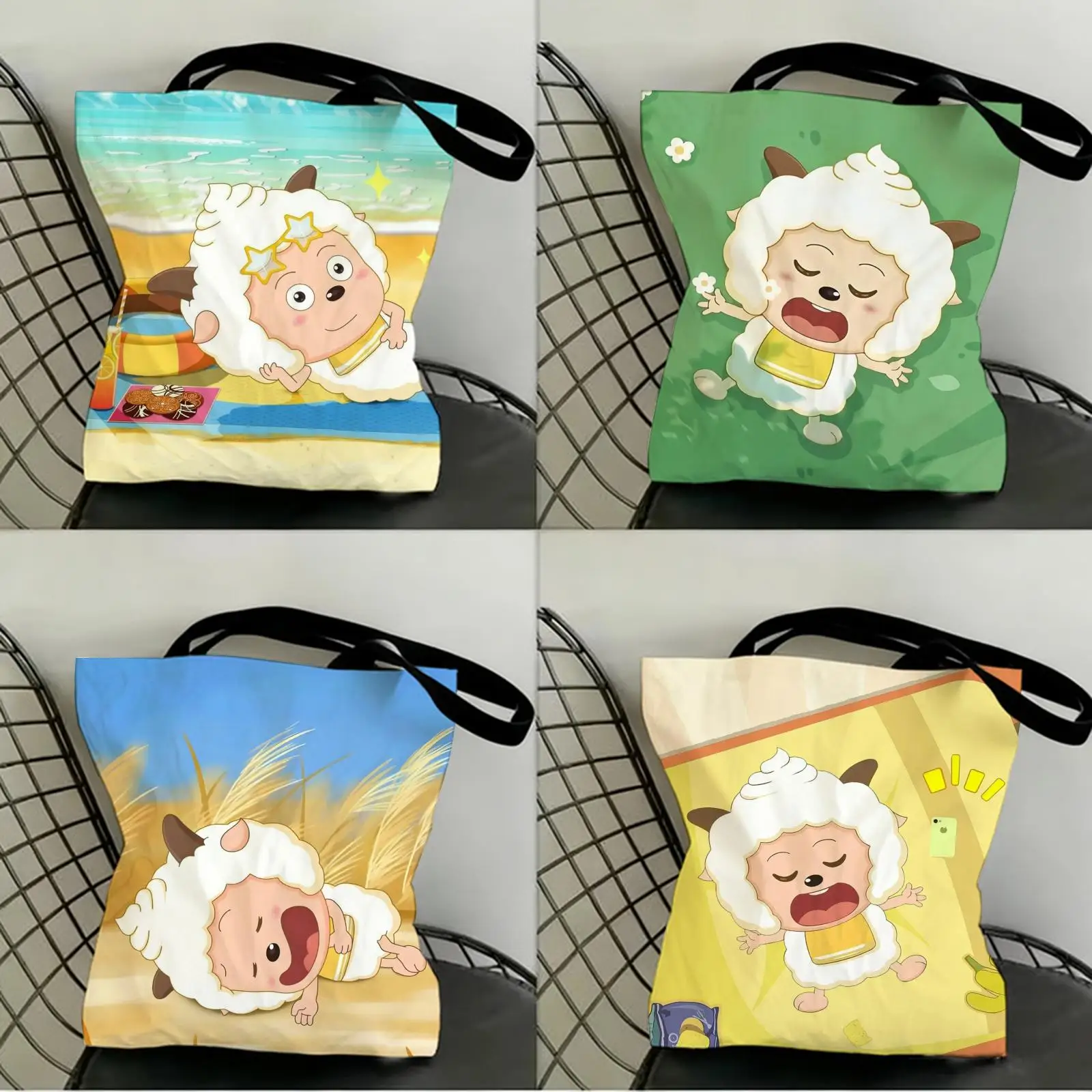 

Love to Sleep Lazy Goat Storage Bags Canvas Double-Sided Print Shopping Bag Large Capacity Aesthetic Reusable Tote Bag