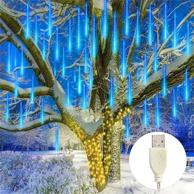 30/50 سنتيمتر USB LED النيزك دش ضوء 8 أنبوب الجنية سلسلة شجرة عيد الميلاد مصباح حديقة لقضاء عطلة عيد الميلاد ديكور المنزل Led أضواء