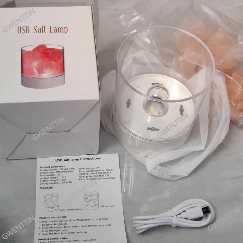 Crystal Natural Himalayan Salt Lamp Rechargeable Led Night Light Lava Table for Bedroom Bedside Lighting Fixture Christmas Decor