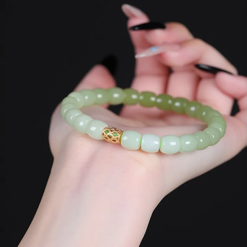 Natural Hetian Jade Gradient Beaded Bracelet for Women Premium Jade Bracelet with Lucky Blessings Gifts