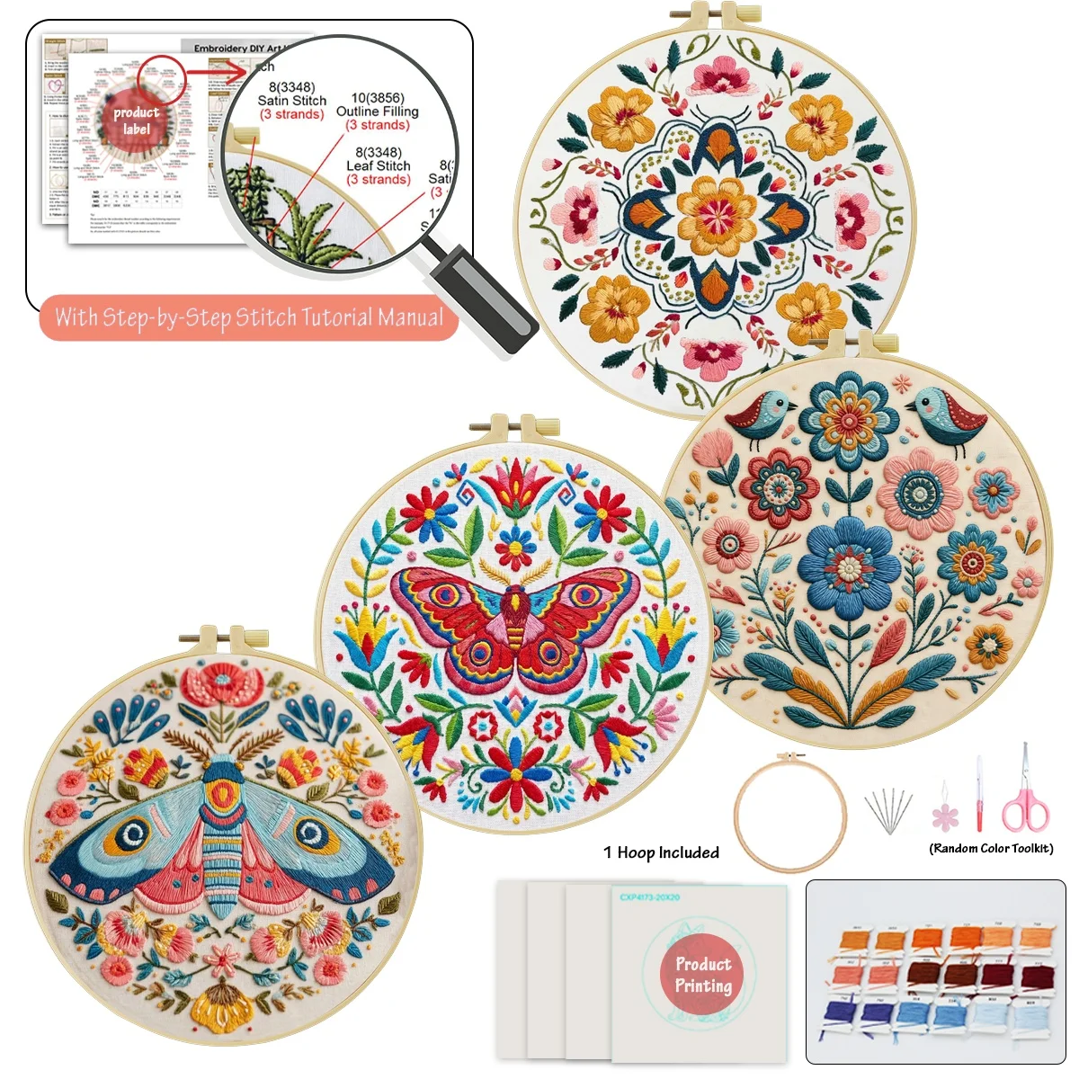 4-teiliges DIY-Stickmaterial-Set für Anfänger, inklusive Nadeln, Fäden, Stick-Starter-Kit, Kreuzstich-Kunst als Geschenk – Detail 3