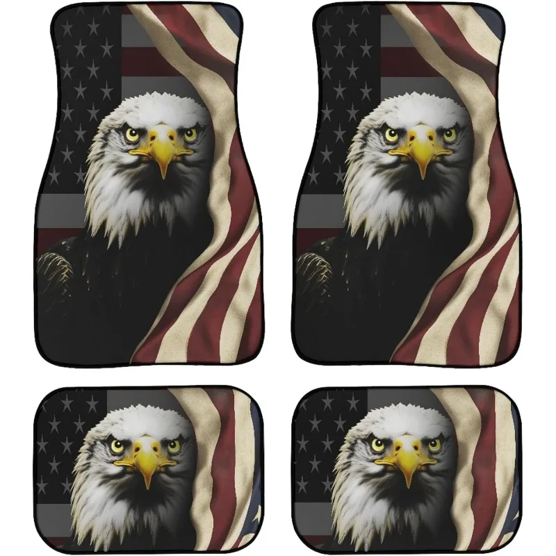 

4 шт. Автомобильные коврики в стиле ретро с американским флагом и орлом, прочные и легко чистящиеся, подходят для большинства моделей седанов, внедорожников и