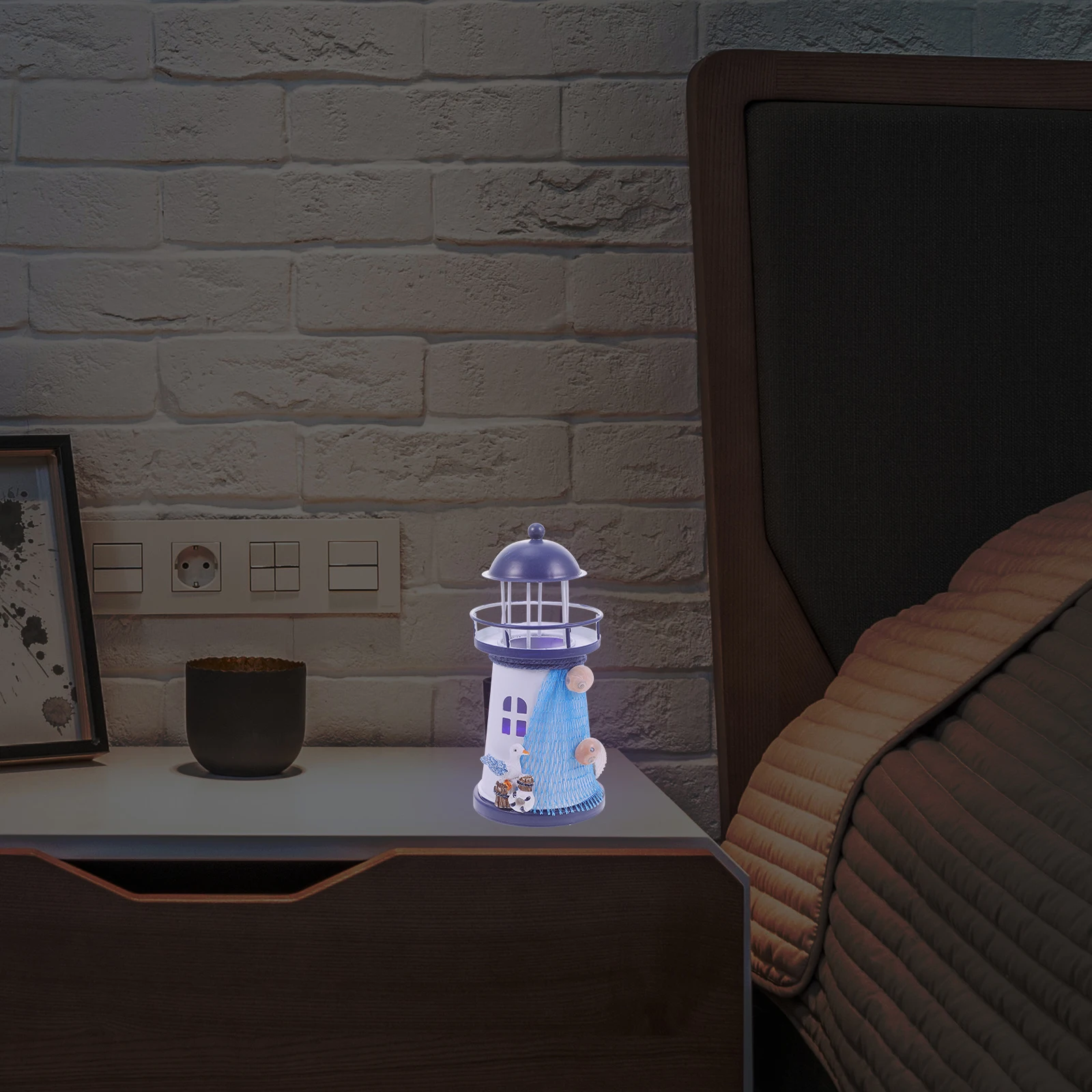 Dekorasi Mercusuar Gaya Mediterania Yang Dilukis dengan Tangan Tempat Lilin Laut Bahari Dalam Ruangan Luar Ruangan Rumah Dekorasi Kamar Anak Pelampung Kerang