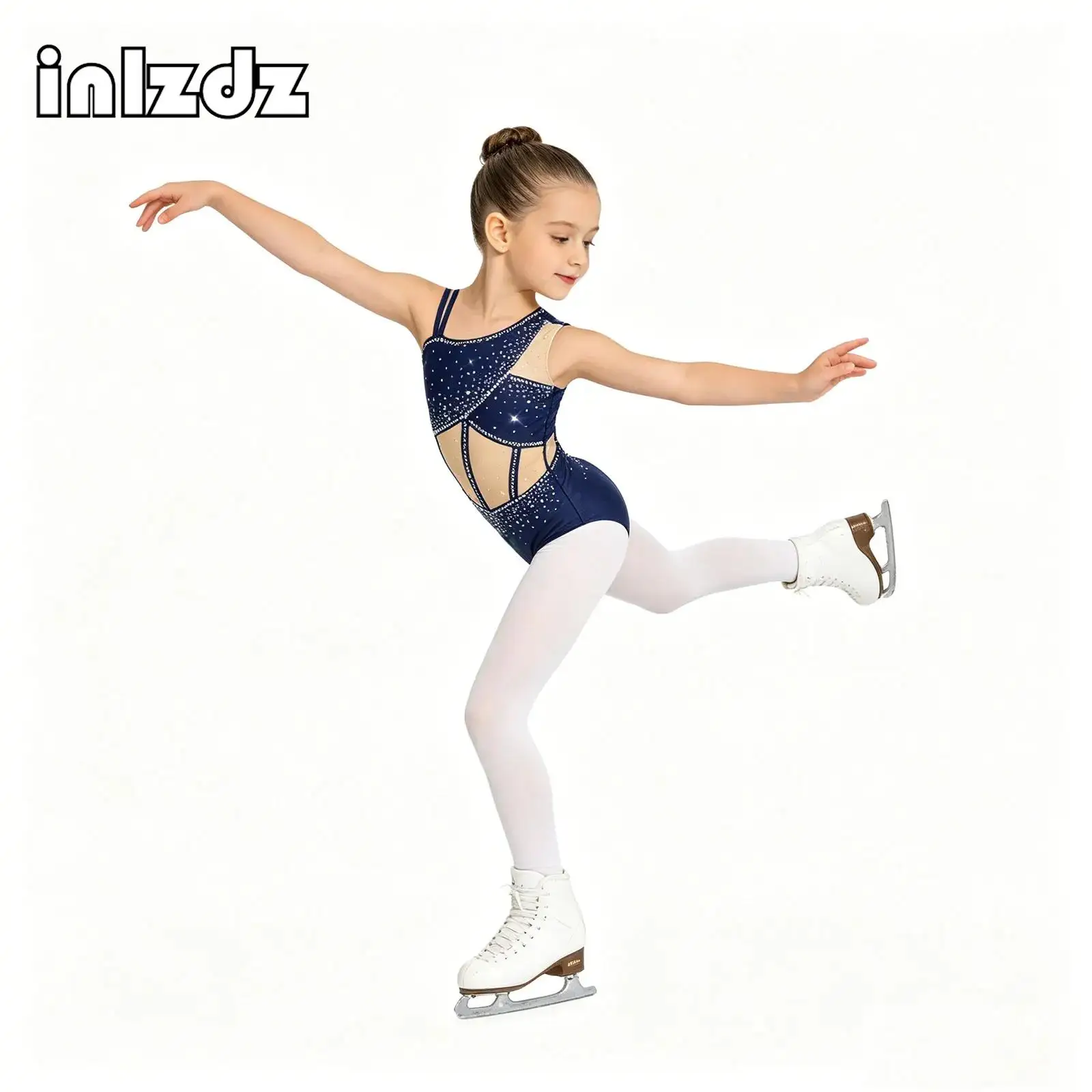 

Kid Girls Ballet Jersey Athletic Rhythmic Gymnastics Top Figure Skating Dance Performance Costume Sleeveless Rhinestones Leotard
