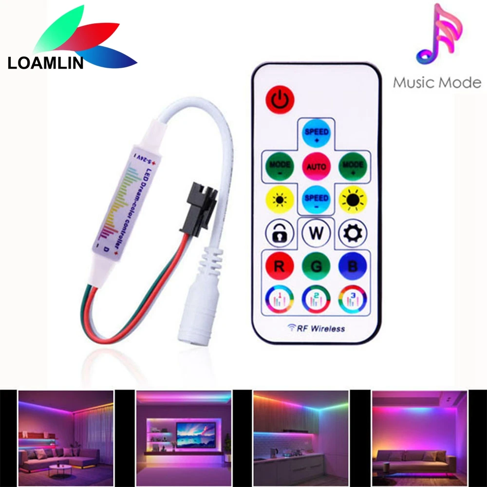 

17Keys RF Pixels Remote Led Music controller USB/DC With 358Modes Change For WS2812B WS2811 Led strip Light Module DC5-24V