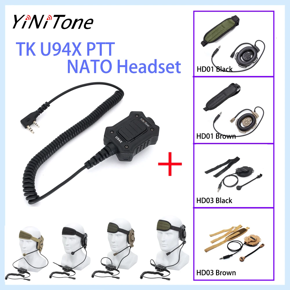YiNiTone U94X PTT مع النخبة II سماعة راديو الناتو نمط ل Baofeng UV-5R DM-32 UV-32 Quansheng UV-K6 UV-5RPLUS اسلكية تخاطب